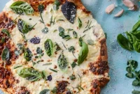 Garlic Herb White Pizza with Creamy Sauce and Fresh Garden Herbs