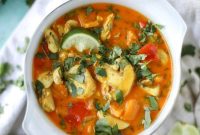 Golden Coconut Chicken Soup with Spiced Pita Crisps