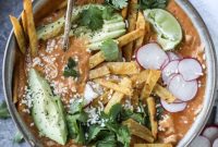 Cheesy Turkey or Chicken Tortilla Soup with Crispy Strips