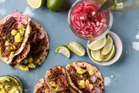 Slow Cooker Barbacoa Beef Tacos with Pickled Onions & Pineapple Pico