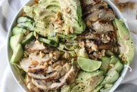 Grilled Chicken and Avocado Salad with Creamy Peanut Dressing