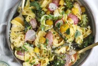 Roasted Spring Vegetables and Goat Cheese Fettuccine Recipe