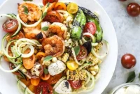 Summer Shrimp Zoodle Bowls with Lemon Garlic Dressing