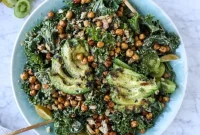 Charred Kale and Avocado Salad with Lemon-Garlic Dressing