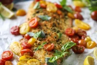 Roasted Lemon Basil Butter Salmon with Burst Cherry Tomatoes