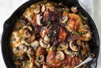Skillet Chicken Smothered in Thyme Butter Mushrooms
