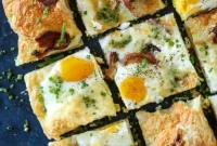 Flaky Puff Pastry Breakfast Pizza with Eggs and Bacon