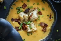 Smoky Pumpkin Bisque with Crispy Grilled-Cheese Croutons