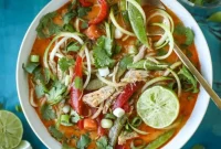 Thai Chicken Zoodle Soup with Lime, Ginger & Fresh Herbs