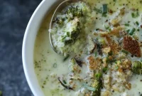 Roasted Broccoli and Gruyère Soup with Brown-Butter Croutons
