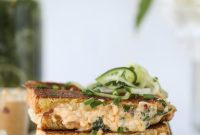 Pimento Cheese Grilled Sandwich with Tangy Spiralized Pickle Slaw
