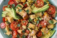 Summer Panzanella Salad with Fresh Tomatoes and Basil