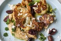 Roasted Cauliflower with Creamy Hummus, Olives & Feta