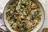 Brussels Sprouts and Kale Spaghetti with Parmesan & Pine Nuts