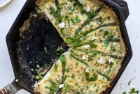 Asparagus and Cheddar Quiche with Crispy Hash Brown Crust