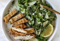 Crispy Baked Parmesan Chicken with Lemon Arugula Salad