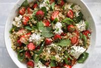 Strawberry Burrata Quinoa Salad with Pistachios & Basil