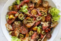 Bloody Mary Tomato Salad with Crispy Sharp Cheddar Bites