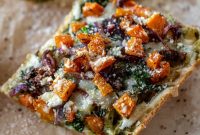 Roasted Butternut Squash Baguettes with Pesto and Crispy Kale