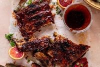 Smoky Blood Orange BBQ Ribs with Avocado Butter Greens