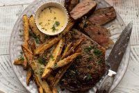 Skillet-Seared Steak with Crispy Fries and Honey Dijon Aioli