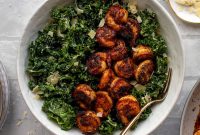 Blackened Shrimp Caesar Salad with Kale and Garlic Croutons