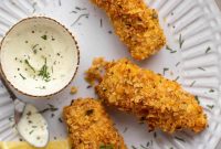 Crispy Lemon-Garlic Fish Sticks with Jalapeño Tartar Sauce