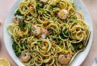 Garlic Sauce Bucatini with Roasted Shrimp and Broccoli Recipe
