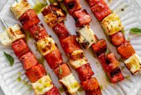 Grilled Watermelon & Halloumi Skewers with Mint-Basil Oil