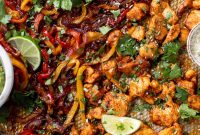 Lime Sheet-Pan Chicken Fajitas with Quick Guacamole