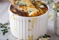 French Onion Soup with Caramelized Onions and Brûléed Blue Cheese
