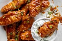 Crispy Chicken Fingers with Yogurt Blue Cheese Dipping Sauce