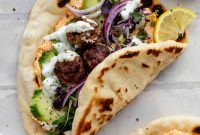 Chicken Meatball Pitas with Roasted Red Pepper Whipped Feta Recipe