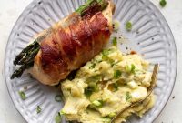 Prosciutto-Wrapped Asparagus-Stuffed Chicken with Scallion Smashed Potatoes