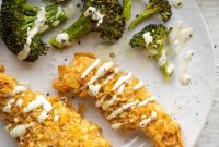 Crispy Potato Chip Chicken Tenders with Ranch and Roasted Broccoli