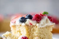 Triple Berry Vanilla Sheet Cake with Cream Cheese Frosting