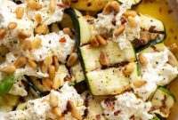 Grilled Zucchini with Burrata, Toasted Pine Nuts & Lemon