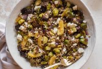 Winter Brussels Sprouts Bowl with Toasted Farro and Maple Tahini Dressing