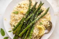 Asiago Lemon Risotto with Grilled Garlic Asparagus Recipe