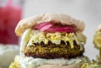 Crispy Falafel Burger with Creamy Tzatziki Slaw