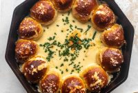 Pumpkin Beer Cheese Dip with Soft Pretzels Skillet