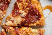 Skillet Pepperoni Pizza with Hot Honey and Blue Cheese Crumbles