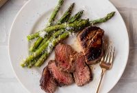 Dijon-Crusted Filet with Asiago Roasted Asparagus Recipe
