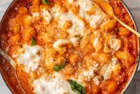Baked Gnocchi in Vodka Sauce with Creamy Burrata