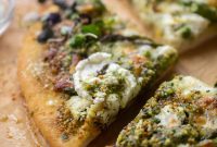 Spring Pistachio Pesto Pizza with Asparagus and Ricotta Cheese