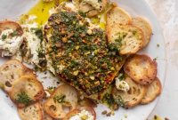Grilled Feta with Chimichurri and Pistachio Crumble