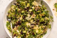 Spiced Maple Brussels Sprouts Salad with Toasted Pecans and Cranberries