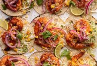 Sheet Pan Shrimp Tacos with Charred Corn & Cilantro Lime Slaw