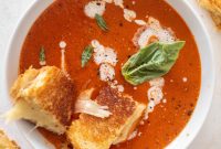 Roasted Red Pepper Soup with Fontina Grilled Cheese Sandwich