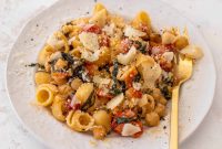 Garlic Tomato Chickpea Pasta with Burst Cherry Tomatoes